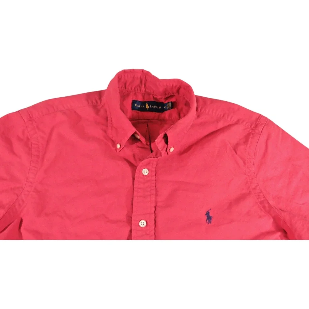 Polo Ralph Lauren Shirt Men L Red Cotton Short Sleeve Button Down Pony Custom